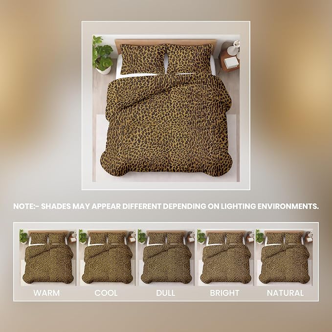 Kotton Culture 3 Pc Duvet Cover Set Queen Size/Full Size - Cotton - Soft Premium Durable Cheetah Animal Print Comforter Cover - Zipper Closure & 7 Corner Ties- (Leopard, 90" X 90")