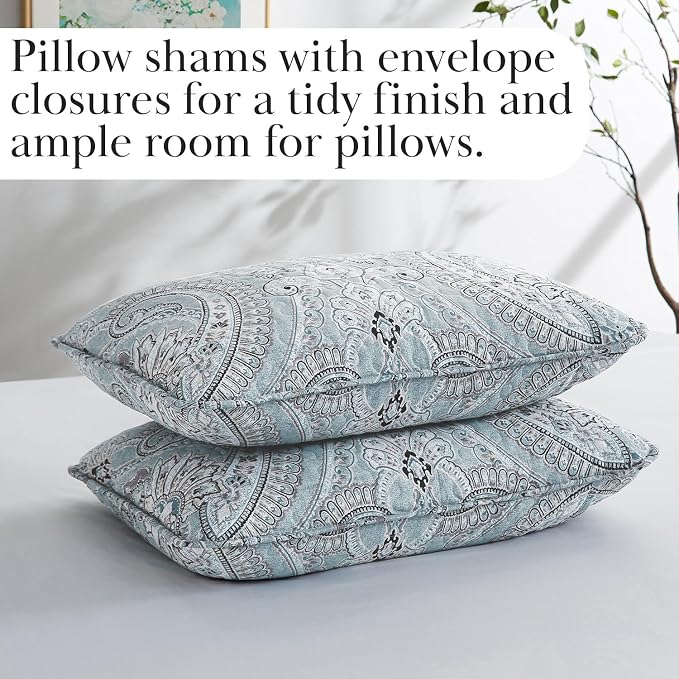 Southshore Fine Living, Inc. Oversized Quilt King Size Bedding Set, Lightweight Bedspread, Cal King Quilt Coverlet & 2 Matching Quilted Pillow Shams, Blue Paisley Bedding Set, Pure Melody Aqua