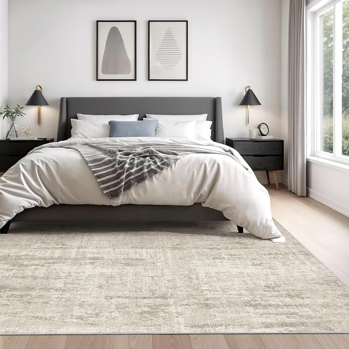 4x6 Area Rug for Entryway, Non Slip Washable Bedroom Rug, Beige | Soft & Lighweight, Folable, Stain Resistant Low Pile Thin Indoor Distressed Carpet Rugs for Living Room,Laundry Room,Kitchen