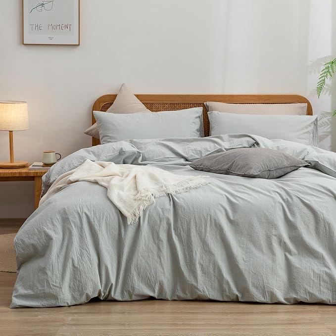 BESTOUCH Cotton Solid Duvet Cover Set Northern Droplet Grey Super King Plus | 100% Washed Cotton, Soft Wrinkle Texture, Hidden Zipper, 8 Ties, Breathable Lightweight Durable Comfy, 3 Pcs No Insert