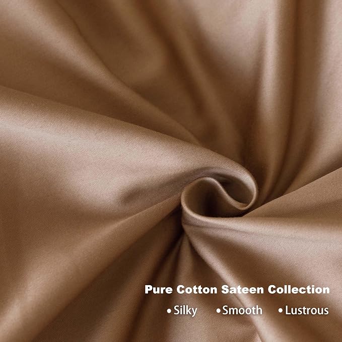 HeimenAogo Egyptian Cotton Duvet Cover King Size Sateen Weave, Silky Soft and Breathable Bedding Set with Zipper Closure, Long Staple Cotton Bed Linen Brown 3Pcs (104"×90")
