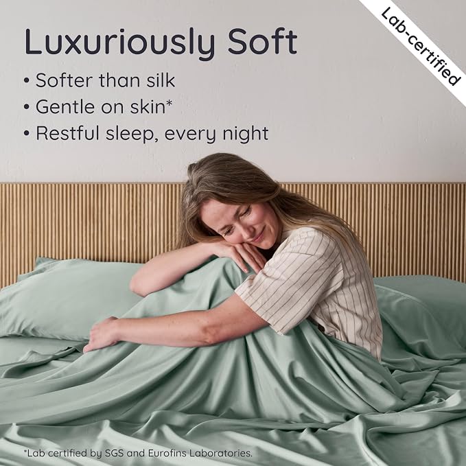 Bambaw 100% Viscose Derived from Bamboo Sheets Twin Size Set – 4-Piece Twin Sheets Set, Cooling, Ultra Soft & Breathable, Moisture Wicking Comfort, Smooth Feel for Restful Sleep (Sea Glass)