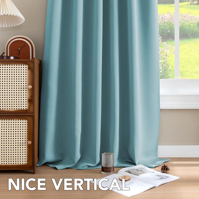 H.VERSAILTEX Blackout Curtains Thermal Insulated Window Treatment Panels Room Darkening Blackout Drapes for Living Room Back Tab/Rod Pocket Bedroom Draperies, 52 x 63 Inch, Solid Aqua, 2 Panels