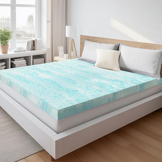 Sweetcrispy Full Mattress Topper, Memory Foam Cooling Pad, 4 Inch | Gel Infused, Ventilated Breathable, Sleeper Sofa, RV, Camper, Sofa Bed, Blue