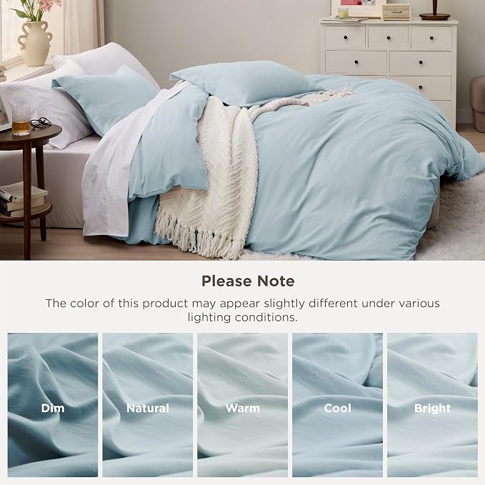 Bedsure Prewashed Duvet Cover Queen, Cotton-Like Bedding Set, Baby Blue | Ultra Soft, Relaxed Texture, Breathable Comfort, Hidden Zipper, 8 Corner Ties, Easy Care, OEKO-TEX Certified, Year-Round Use