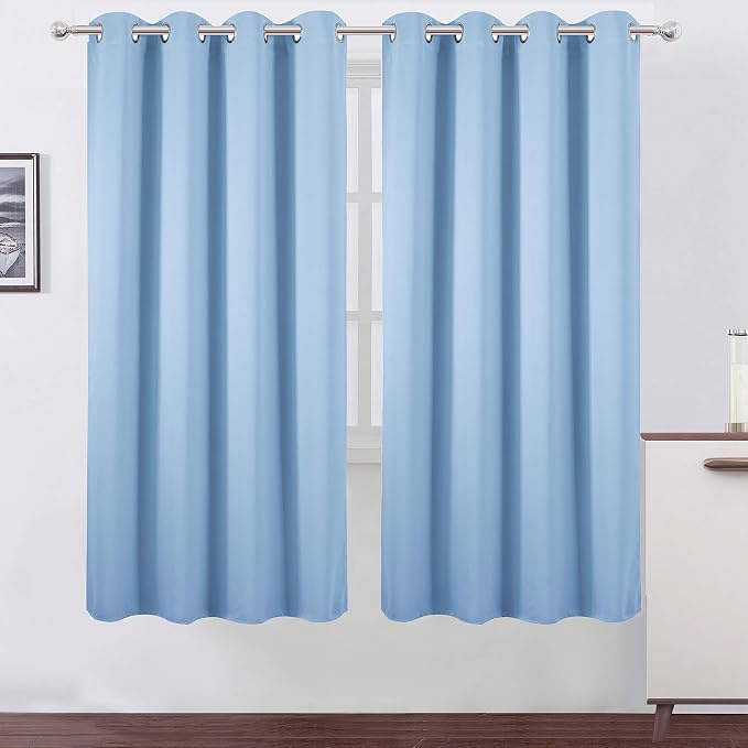 Sky Blue Thermal Blackout Curtains/52 x 72 Inch/Set of 2 Panels Room Darkening Curtains