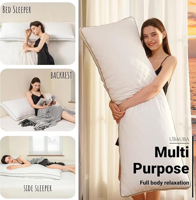 Ubauba Memory Foam Body Pillow, Full Large Body Pillows for Adults, Firm & Fluffy Long Bed Pillows for Sleeping (20x54 inch, White)