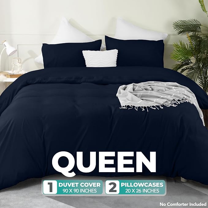 Utopia Bedding Duvet Cover Set with Pillowcases - 3 Pieces Bedding Duvet Cover with Zipper Closure - 1 Duvet Cover with 2 Pillowcases - Soft Brushed Microfiber (Queen, Navy)