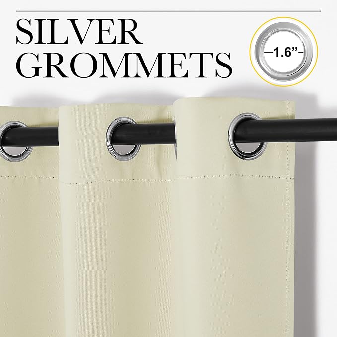 NICETOWN Beige Room Darkening Curtains for Cafe 55" w x 68" L 2 Panels | Blackout Thermal Insulated Grommet Draperies Drapes for Kitchen Window Treatments, Light Blocking Noise Reducing Home Decor
