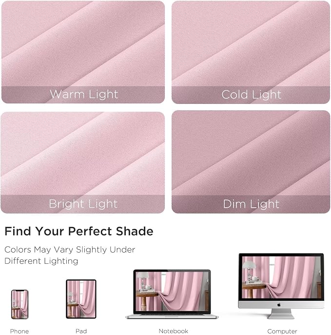 CUCRAF Light Pink Blackout Curtains 45 inch Length 2 Panels Set, Rod Pocket Room Darkening Drapes for Bedroom Living Room, Insulated Thermal Light Blocking Window Curtain (W52 x L45 Inch)