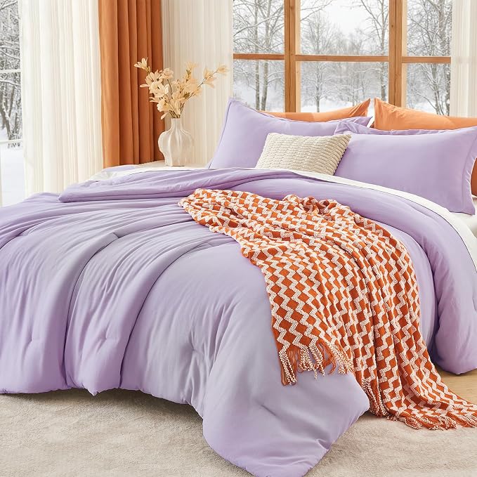 Full Comforter Sets, All Season Ultra Soft Down Alternative Bedding - 3 Piece Lightweight Bed Set Includes 1 Comforter (82"x86") and 2 Pillow Shams (20"x26"), Crystal Purple