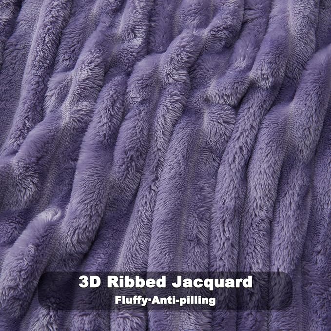 NEWCOSPLAY Fleece Ribbed Cozy Throw Blanket for Couch, Lavender, 50"x60" | Premium Silky Flannel Blanket, Soft Lightweight Fluffy Throw Blanket for Bed Sofa Decor, Gift for All Season Use