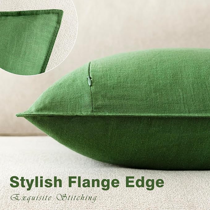 Foindtower Linen Solid Decorative Throw Pillow Covers 26x26 Forest Green | Boho Farmhouse Morden Pillowcase,Pack of 2 Soft Accent Cushion Covers,Rustic Home Decor for Chair Couch Bedroom Living Room