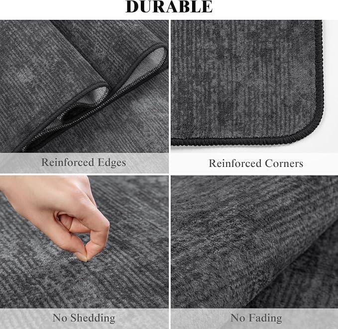 2.7x6 Washable Area Rug, Black Solid Area Rugs for Living Room & Bedroom | Stain-resistant & Non-slip backing,Low Pile Washable Large Carpet, Solid Vintage Style For High Traffic Areas(2.7x6,Black)