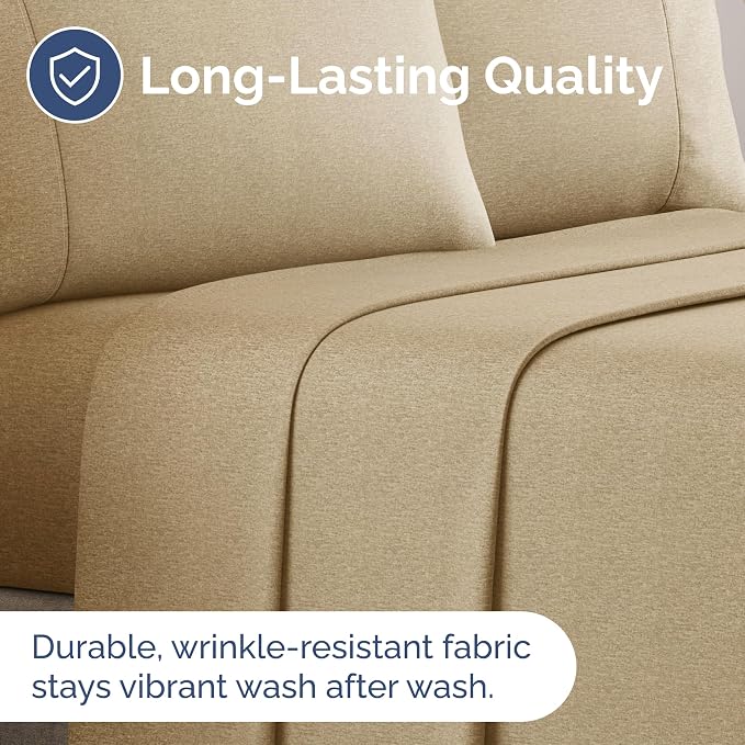 Twin Flat Sheet - Single Top Flat Sheet Only - Cooling - Heathered Tan | Hotel Luxury Top Flat Sheet Only, Ultra-Soft, Breathable & Cooling, Fade & Wrinkle Free, Easy-Care, Stain & Shrink Resistant