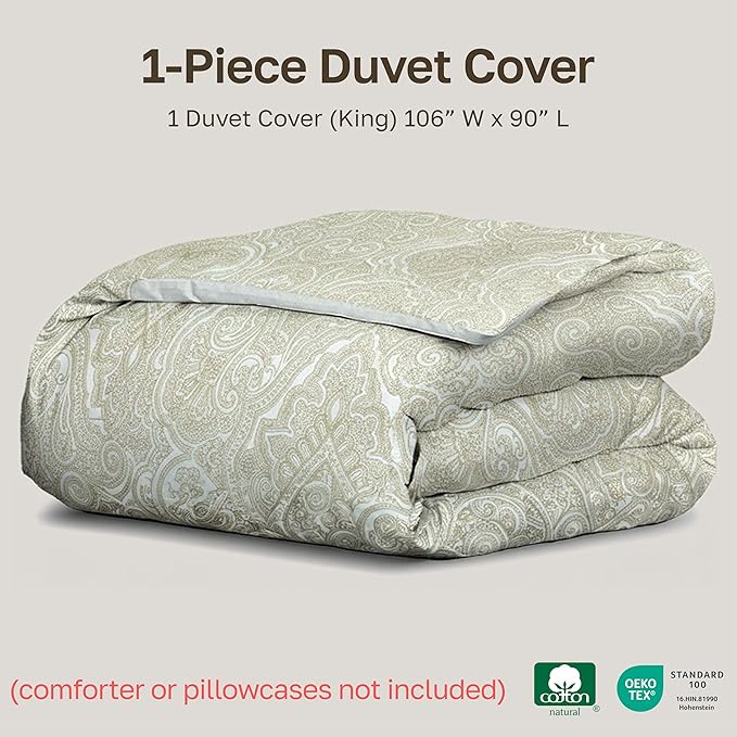 California Design Den King Size Comforter Cover, Paisley Beige Print | Duvet Cover Only, Comforter Not Included, Backed by Good Housekeeping Seal, Button Closure & Corner Ties