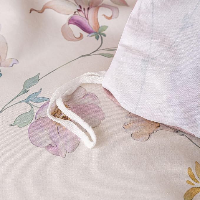 OAITE King Floral Pattern Duvet Cover Set Unique Design 3pcs 100% Cotton | Exquisite Stitched Hem, Breathable,Soft,Dual Zipper,8 Corner Ties,Easy Care for All Season