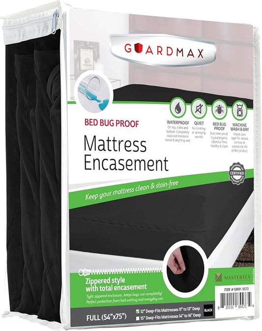 Guardmax Full Mattress Encasement with Zipper, Waterproof, Bed Bug Proof, and Dust Mite Proof Mattress Protector for Full Size Bed up to 12" Deep, Zippered All Around Jersey Knitted Mattress Cover