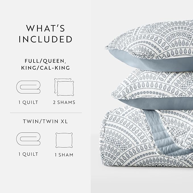 Merit Linens Soft Quilt Coverlet Bedding Set - Pattern/Solid Reversible - Twin/TwinXL Dusk Blue