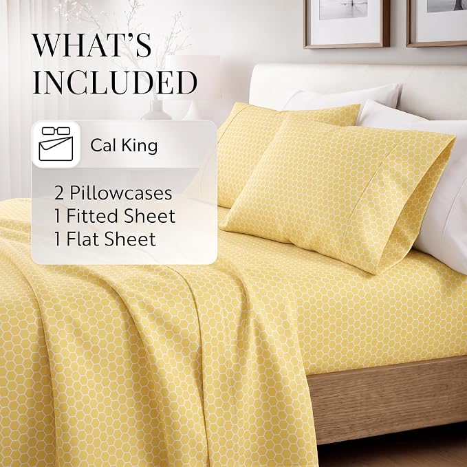 Linen Market 4 Piece California King Bedding Sheet Set (Yellow Geometric) - Sleep Better Than Ever with These Ultra-Soft & Cooling Bed Sheets for Your Cal King Size Bed - Deep Pocket Fits 16" Mattress