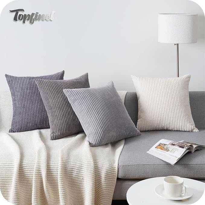 Topfinel 12x12 inch 4 Pack Decorative Throw Pillow Covers,Soft Velvet Modern Double-Sided Designs, Mix and Match for Home Fall Decor, Cushion Covers Set of 4 (Grey)