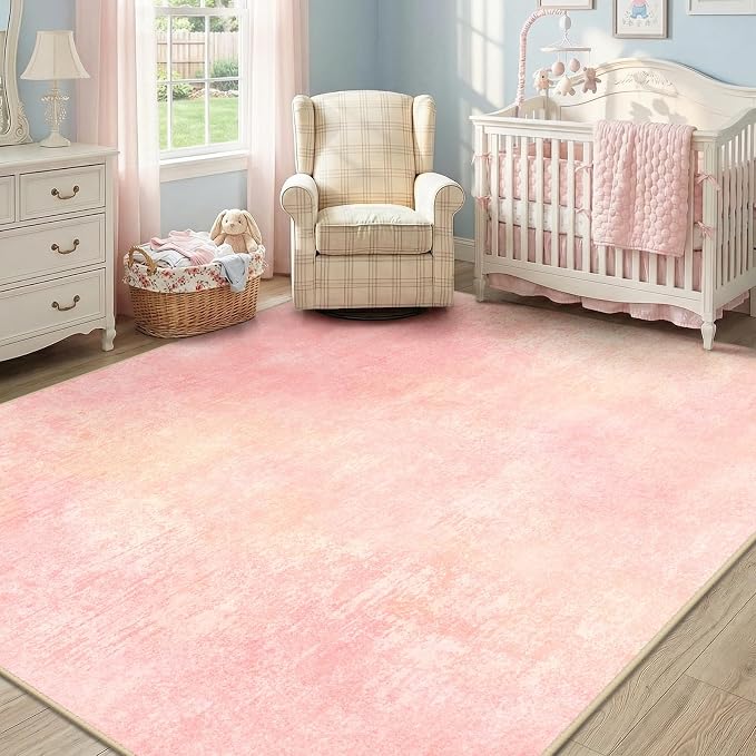RELEANY Washable 5'x7' Abstract Area Rug for Living Room Light Pink | Carpet for Bedroom, Kitchen, Office, Hallway and Entryway, Printed Pattern, Non‑Slip, Soft, Stain‑Resistant, Easy to Clean