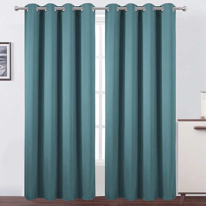 Sea Teal Thermal Blackout Curtains/52 x 95 Inch/Set of 2 Panels Room Darkening Curtains