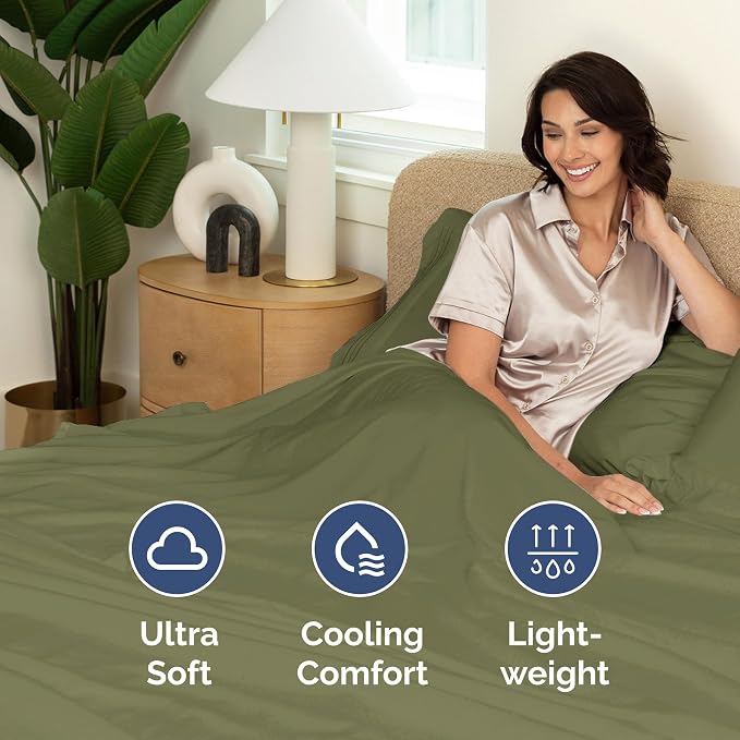 Cal King Flat Sheet - Single Top Flat Sheet Only - Cooling - Sage Green | Hotel Luxury Top Flat Sheet Only, Ultra-Soft, Breathable & Cooling, Fade & Wrinkle Free, Easy-Care, Stain & Shrink Resistant