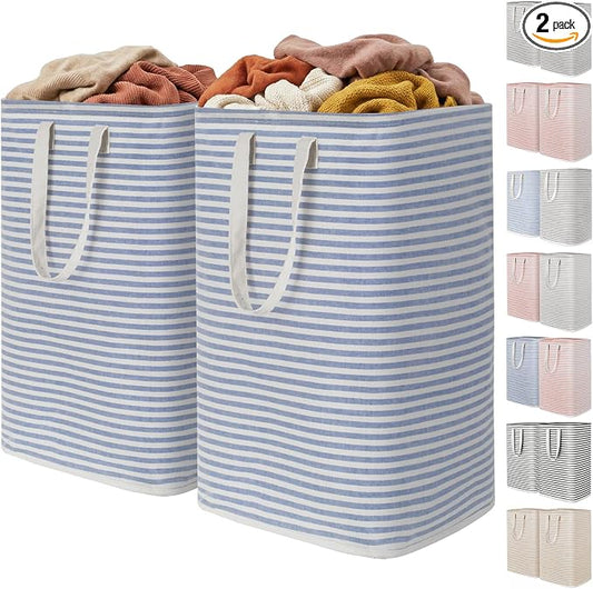 Lifewit 2 Pack Laundry Basket 80L Each, Collapsible Clothes Hamper with Reinforced Handles, Freestanding Waterproof Design for Bedroom and Laundry Room, Blue 160L Total