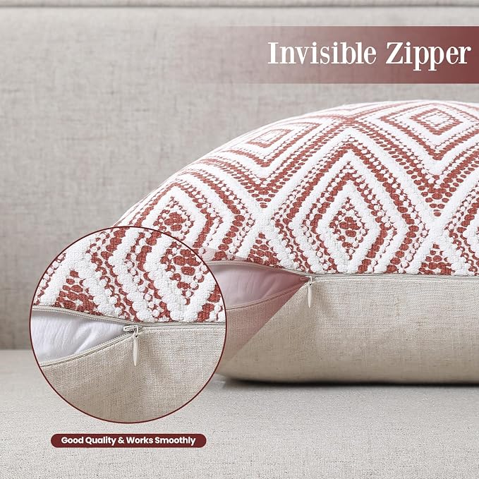 HPUK Throw Pillow Covers 18x18, 4 Pack, Coral Textured Couch Pillow Covers | Polyester fabric, patterned and solid designs, hidden zippers, machine washable, for sofas and beds, inserts not included
