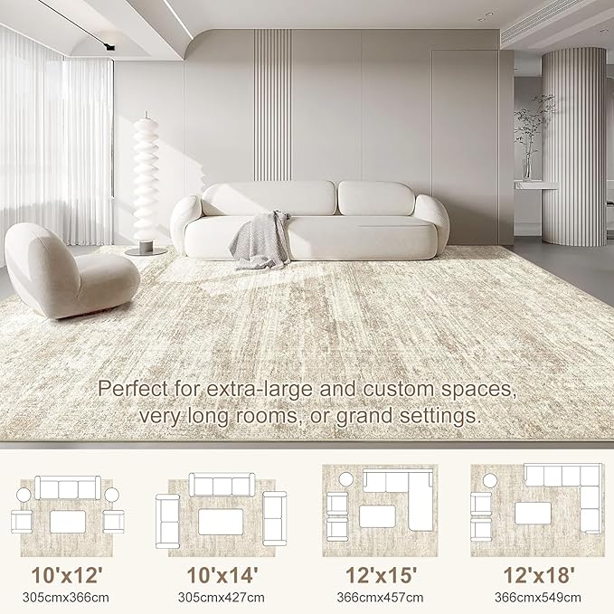 UERMEI 10x14 Washable Area Rug - Neutral Modern Abstract Living Room Rugs, Non-Slip Soft Large Indoor Floor Carpet for Bedroom Home Office & Under Dining Table Decor, Beige/Brown