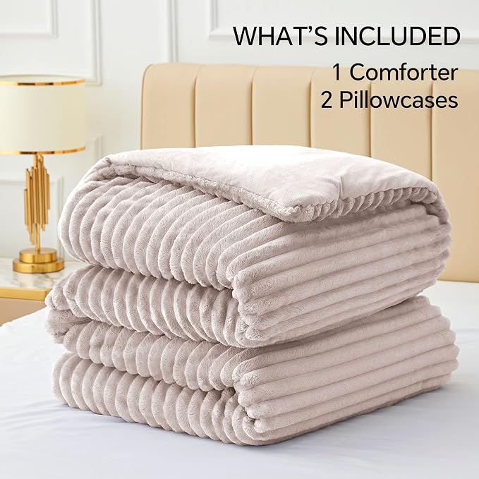 BEDELITE Fleece King Comforter Set, Fluffy Bed Set, Lotus Pink | Super Soft & Warm Bedding, Luxury Fuzzy Faux Fur Comforter for Winter, Heavy Plush Bedding, with 2 Pillowcases