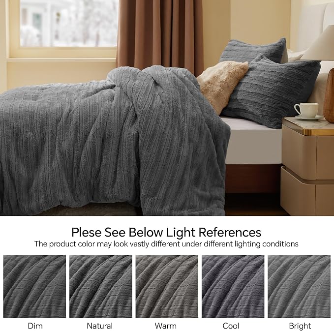 BEDELITE Faux Fur Twin/Twin XL Comforter Set, Fluffy Bed Set, Grey | Super Soft & Warm, Luxury Fuzzy Cozy Comforter for Winter, Heavy Plush Bed set, with 1 Pillowcase