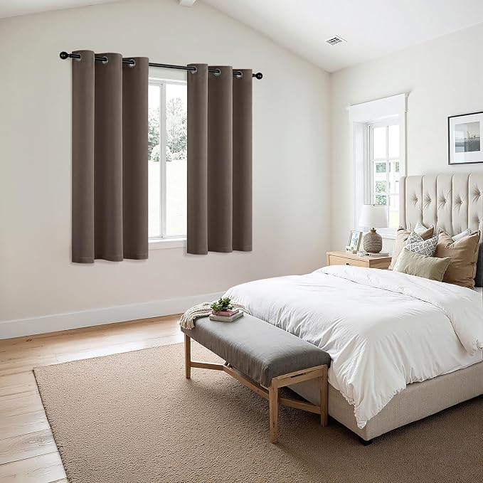 MIULEE Blackout Curtains for Bedroom 2 Panels 40 x 63 Inch Long Tan Brown | Thermal Insulated, Living Room Darkening Grommet Drapes, Noise Reducing, Light Blocking Window Treatments