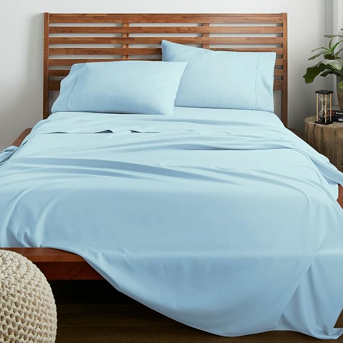 American Home Collection Queen Sheet Set - Ultra-Soft Microfiber 15-Inch Deep Pocket - Wrinkle Free and Fade Resistant (Misty Blue)