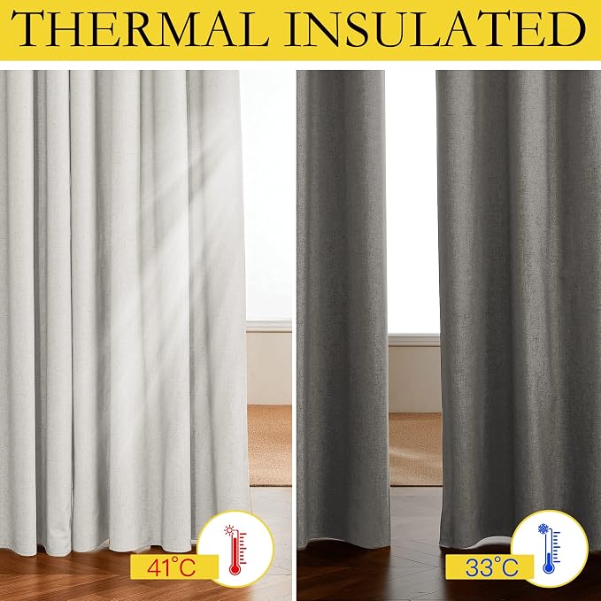 NICETOWN 100% Blackout Linen Texture Curtains 90 inches Long, Ivory, 2 Pcs, Thermal Insulated Full Blackout 2-Layer Lined Drapes, Energy Efficiency Window Draperies for Boy's Room