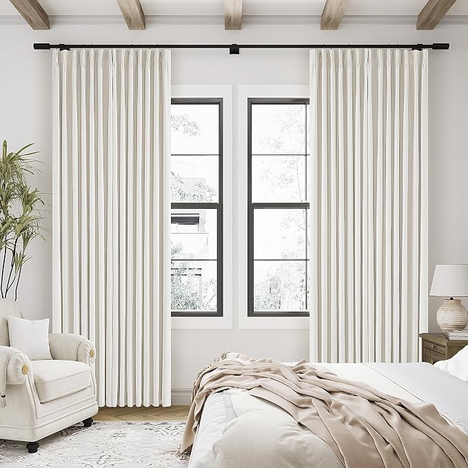 Natural Cream Linen Black Out Curtains 120 Inch Long Pinch Pleat | Room Darkening Thermal Insulated, Pleated Back Tab, Extra Long Curtains, Boho Farmhouse, for Living Room Bedroom 2 Panels