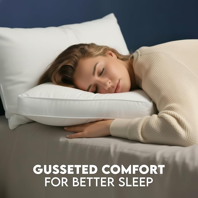 Utopia Bedding Bed Pillows for Sleeping Standard Size (White), Set of 2, Soft & Fluffy Pillow with Down Alternative Filling, Cooling, Hotel Quality, Gusseted Pillow for Back, Stomach or Side Sleepers