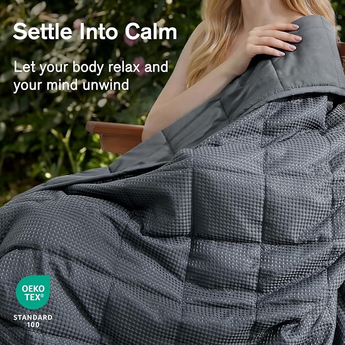 Cooling Weighted Blanket for Adults, 20lbs 60 x 80 for Summer | Cozy and Breathable Waffle; Soft; Machine Washable; Filled with Glass Beads; Heavy Throw for Hot Sleepers in Bed; Dark Grey