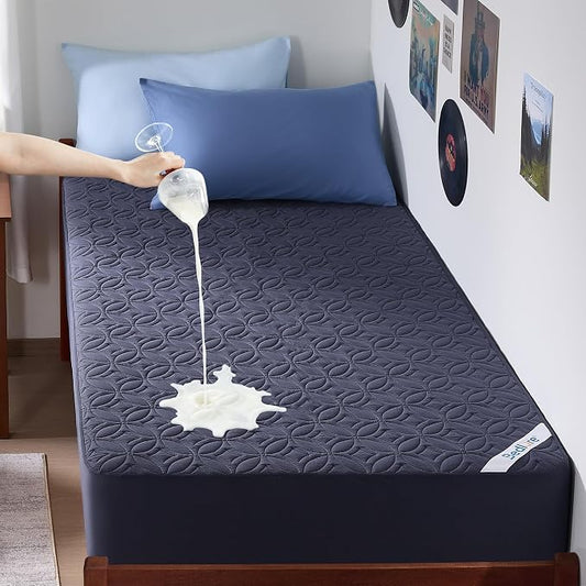 BEDLORE Waterproof Mattress Protector, Twin XL Size Mattress Pad | Deep Pockets Fit 6"-15" Mattresses, Soft Breathable Dirt-proof Bed Mattress Cover for Bedroom, College Dorm (Navy Blue)