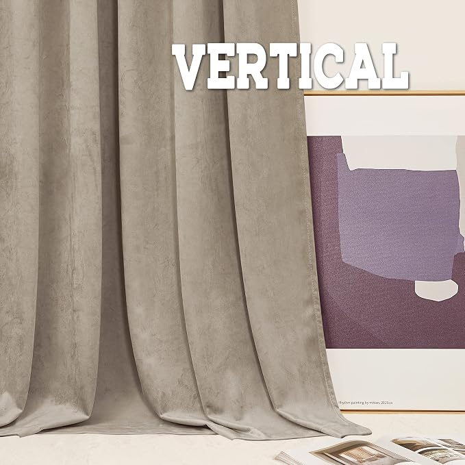 RYB HOME Camel Beige Velvet Curtains 90 inches for Farmhouse Living Room | Thermal Insulated, Privacy UV Block, Energy Saving, Luxury Window Decor for Dining Room Sliding Door, W52 x L90, 2 Panels