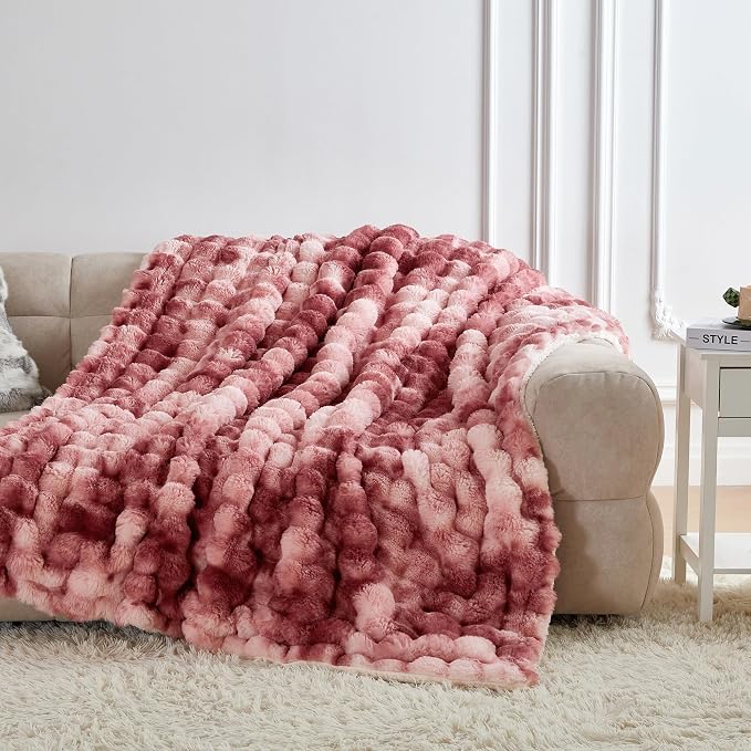 50x60 Inches Ultra-Soft Fuzzy Faux Fur Plush Throw Blanket - Thick, Warm Sherpa for Couch, Sofa, Bedroom, Camping - Decorative Blanket for Cozy Warmth, Bubble Dusty Rose Tie Dye