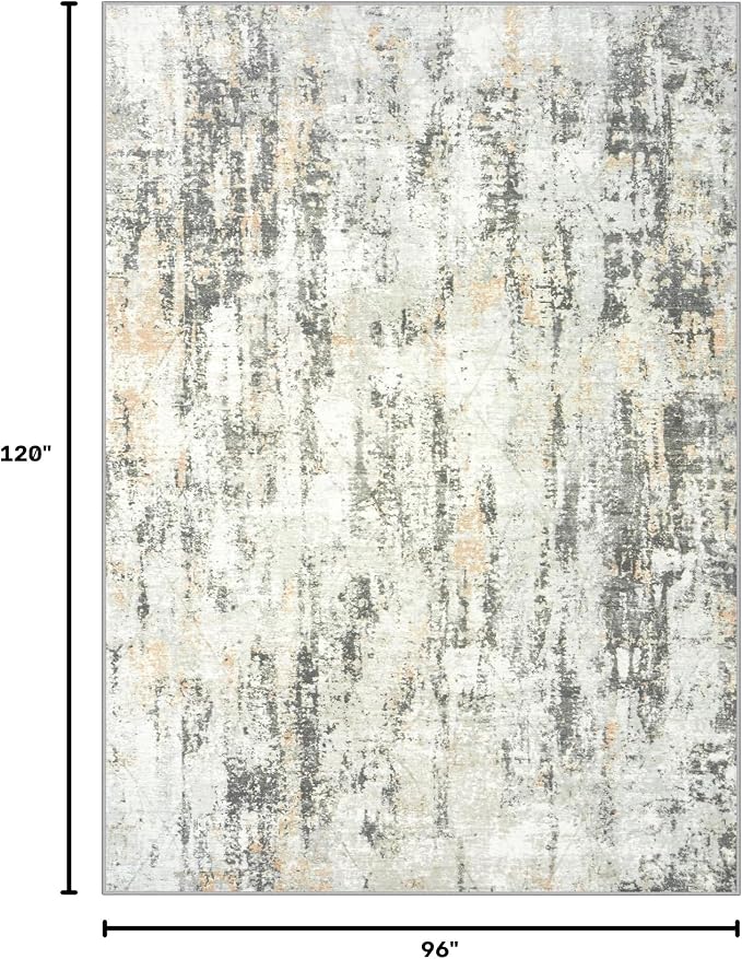 8x10 Area Rugs for Living Room: Washable Abstract Grey Brown Badroom Carpet | Non-slip TPE backing makes this washable soft low-pile rug safe & durable, Pet-friendly decor for dining room,nursery,office