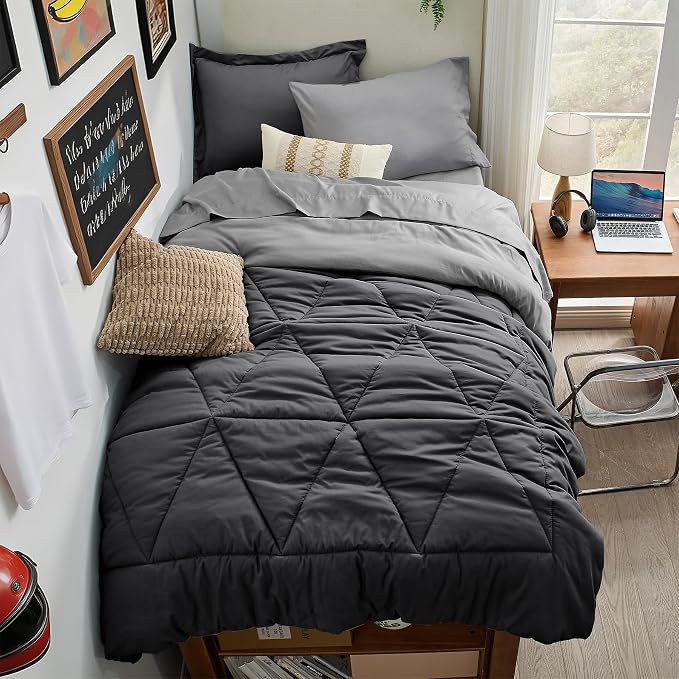 BEDELITE Twin XL Comforter Set 5 Pieces, Charcoal Black Bed in A Bag | Soft All Season Down-Alternative Comforter, Sheets, Pillowcases & Shams, OEKO-TEX Certified Bedding for Drom Room, College