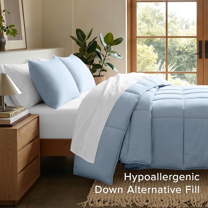Bare Home Comforter Set - 1800 Ultra Soft (Oversized Queen, Dusty Blue) | All-Season, Breathable, Hypoallergenic, Premium 1800, Warm, Cozy