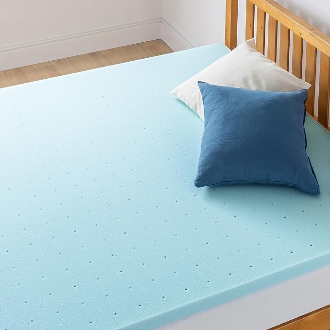 Best Price Mattress 1.5 Inch Ventilated Memory Foam Mattress Topper, Cooling Gel Infusion, CertiPUR-US Certified, Twin, Dorm Essentials, Blue