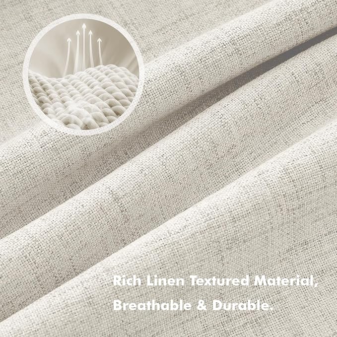 MIULEE 100% Blackout Linen Curtains 42 x 84 Inch Light Cream 2 Panels | Thermal Insulated, Room Darkening Drapes for Bedroom Living Room, Back Tab Rod Pocket Pinch Pleated, Solid Luxury Decor