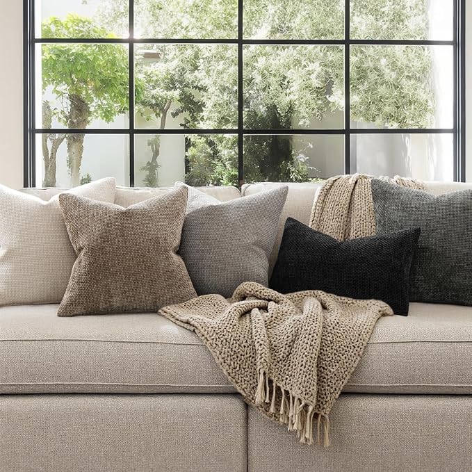 MIULEE Decorative Couch Throw Pillow Covers 18x18 Inch Neutral Khaki 2 Pack | Modern Boho Accent, Soft Chenille Pillow Covers, Farmhouse Cushion Cases for Home Decor Bed Sofa Living Room