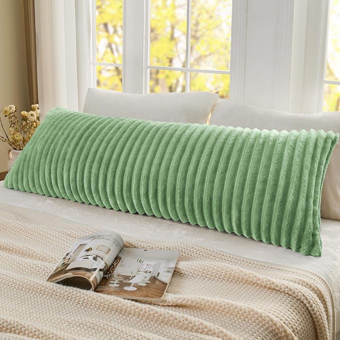 BEDELITE Fluffy Striped Body Pillow Cover with Zipper, Green, 20x54 | Ultra-soft Faux Fur with 9D Striped Texture, Comfy, Plush, and Cloud-like, Body Pillow Pillowcase for Bed Couch Room Decor