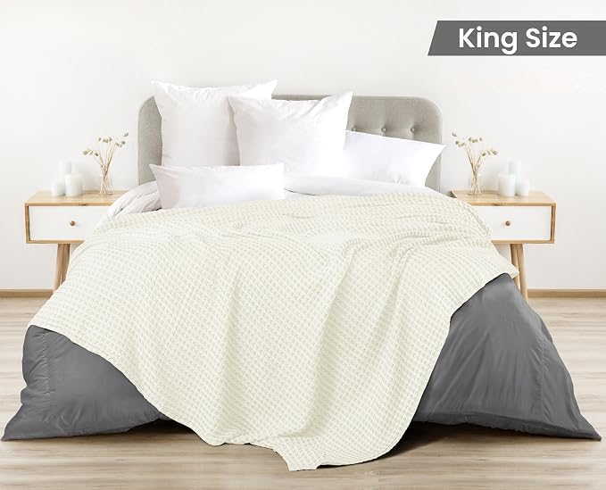 Utopia Bedding 100% Cotton Waffle Blanket King Size Ivory, 90x108 Inch | Lightweight Breathable Cozy Summer Bed Blanket Home Decor Gift for Women and Men